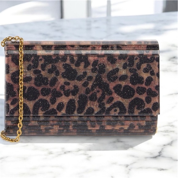 Kurt Geiger Handbags - Kurt Geiger Leopard Print Glitter Clutch